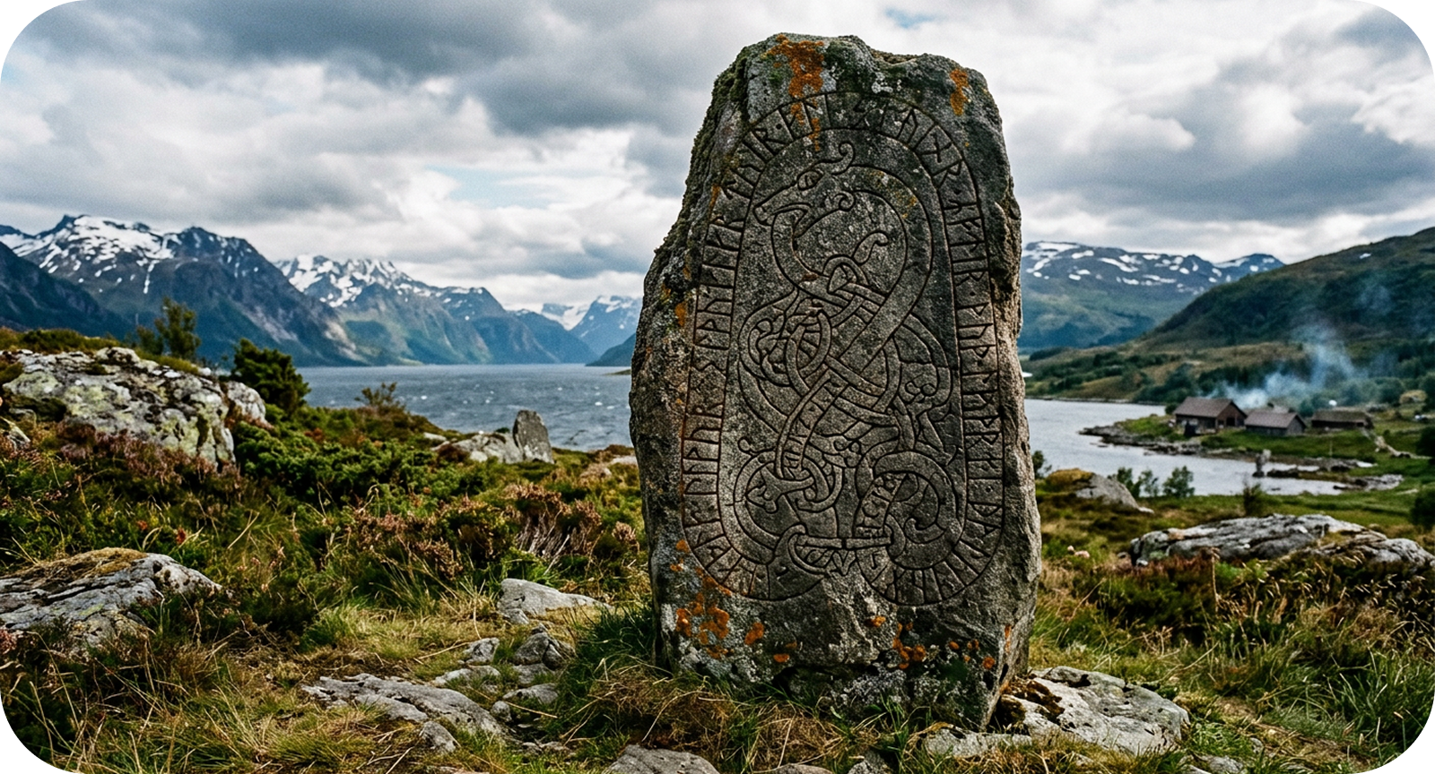 Runenstein in nordischer Landschaft