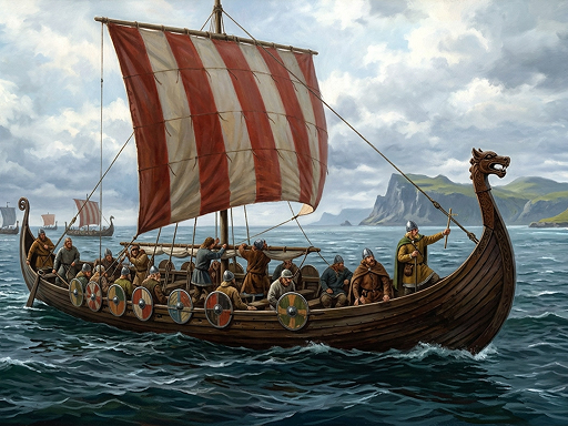 Wikingerschiff in einer Landschaft