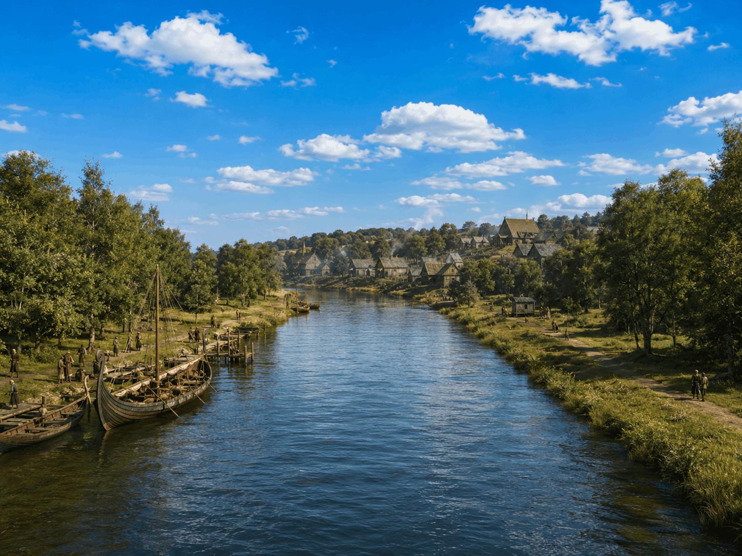 Wikingerschiff auf einem Fluss nahe Saarbrücken