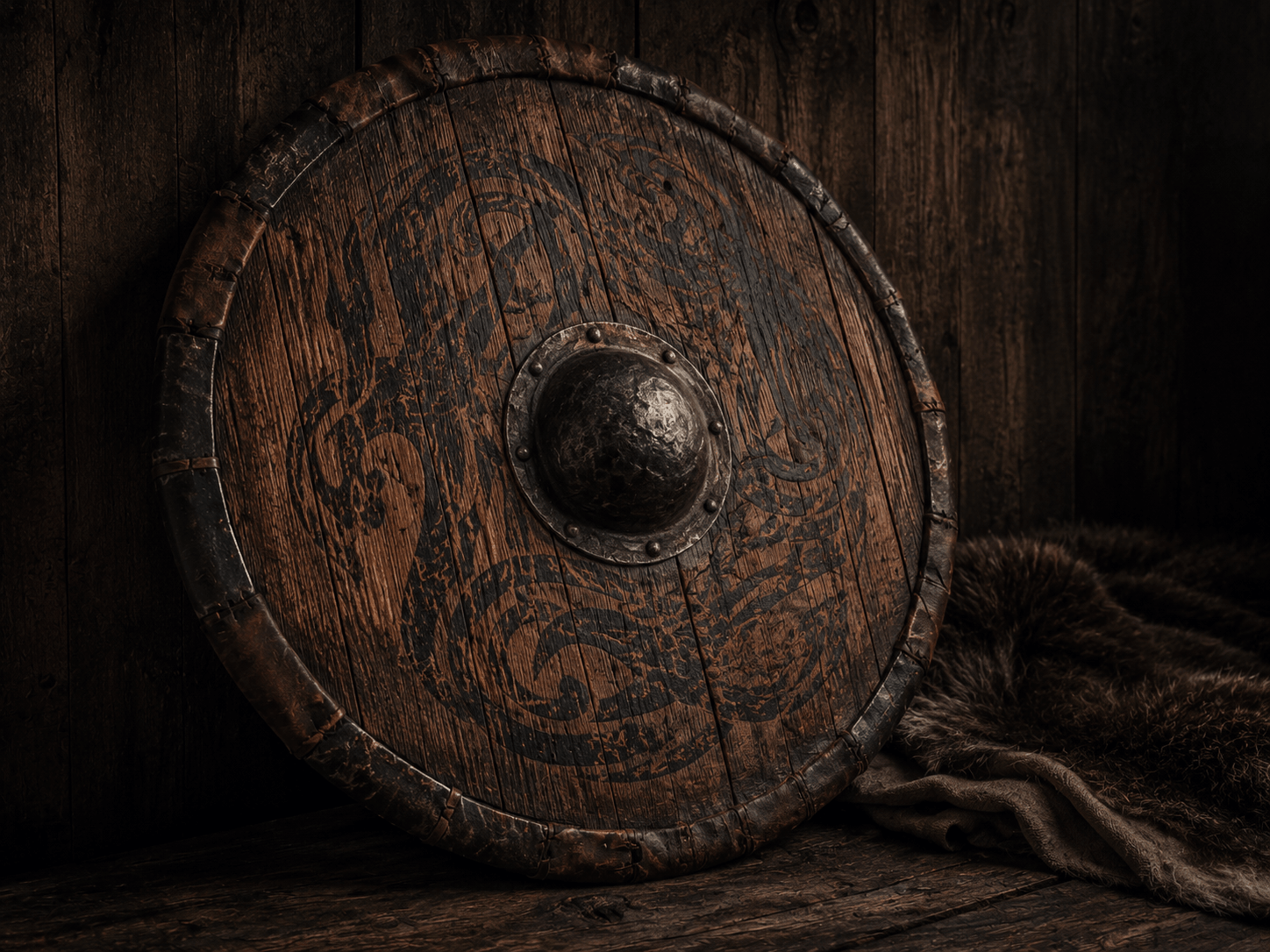 Runder Wikinger-Schild als Exponat
