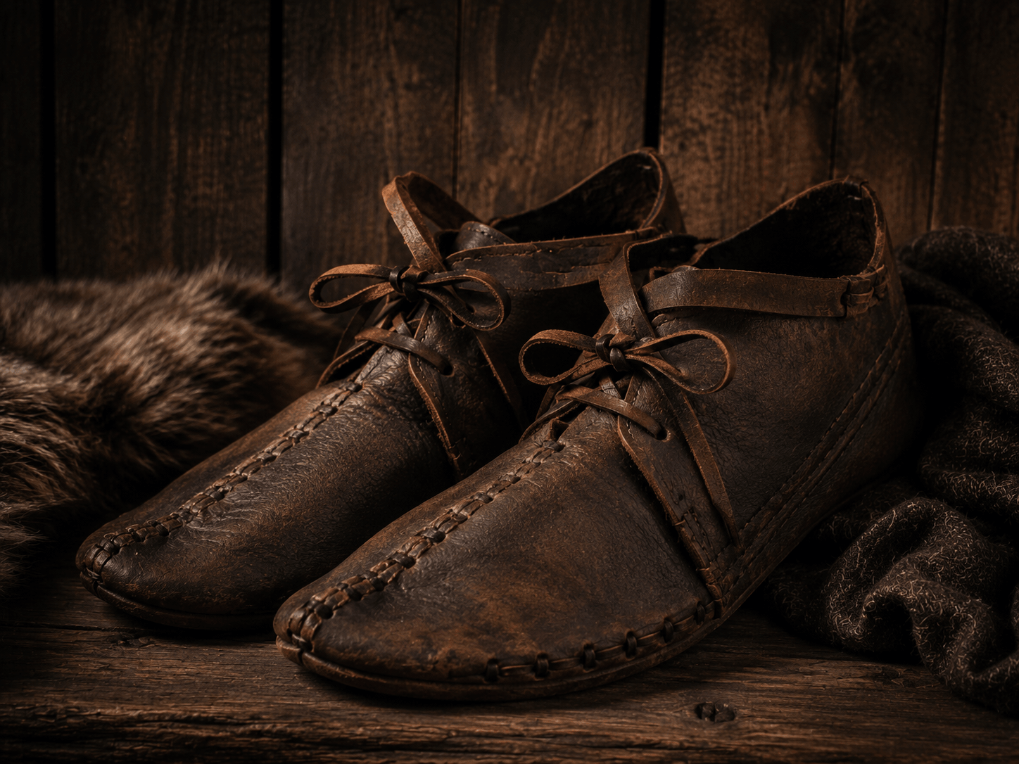 Wikinger-Schuhe aus Leder als Teil der Ausrüstung